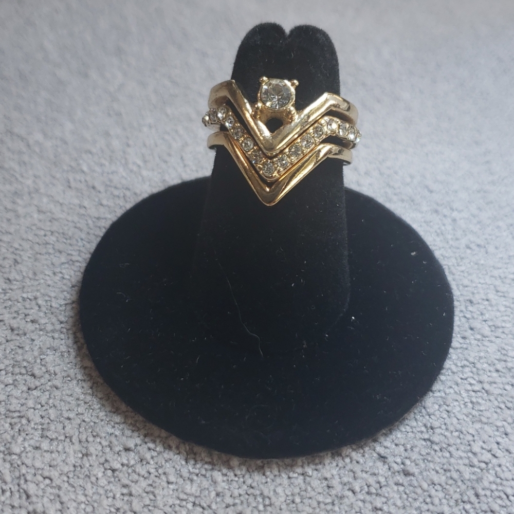 Pave crystal and gold stacked ring